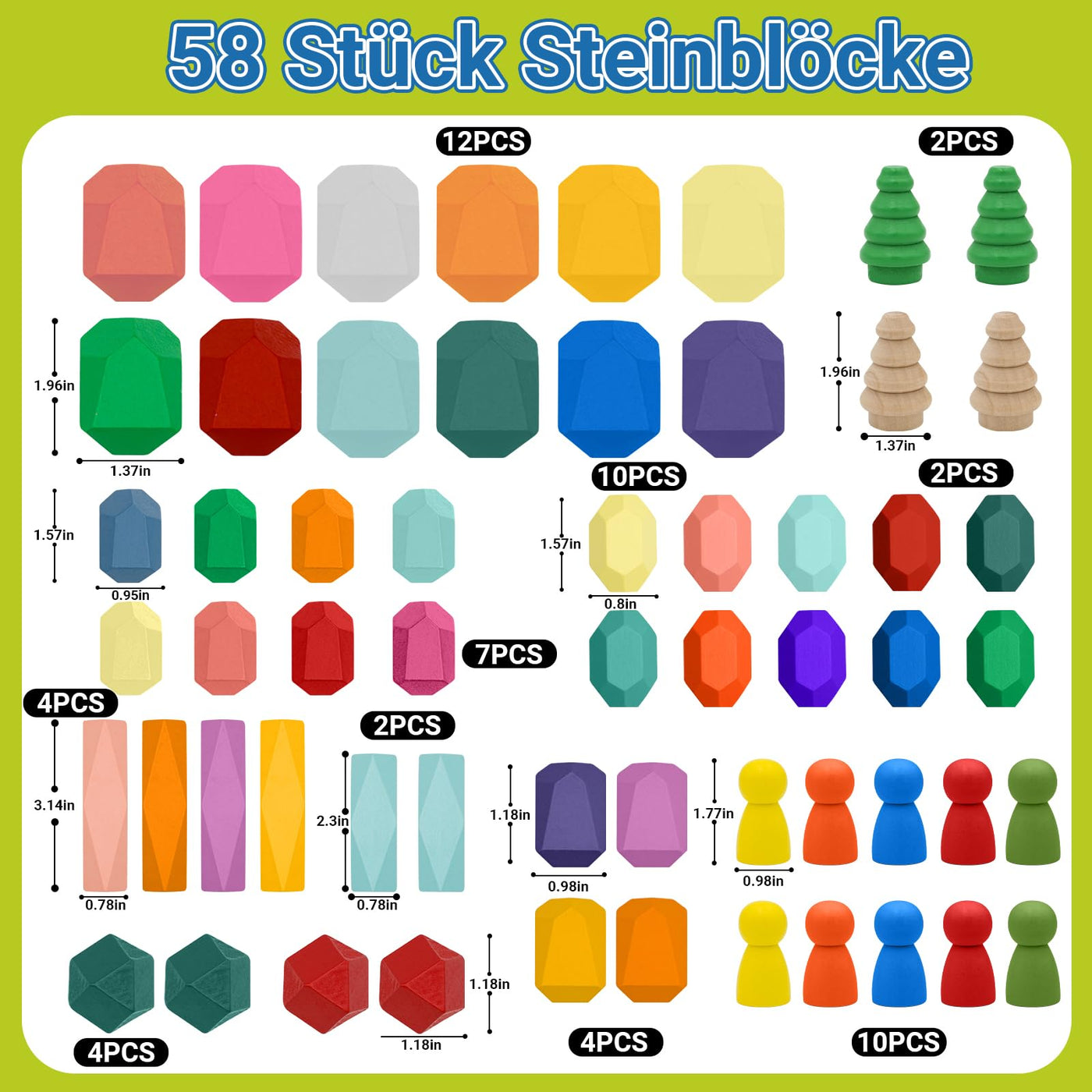 RunHero 58 Stück Stapelsteine Balanciersteine Montessori Holz Bauklötze Spielzeug für Kinder Stapelturm Grimms Holzbausteine Stapelsteine Motorikspielzeug Geschenk für Baby ab 1 2 3 4 5 6 7 8 Jahr