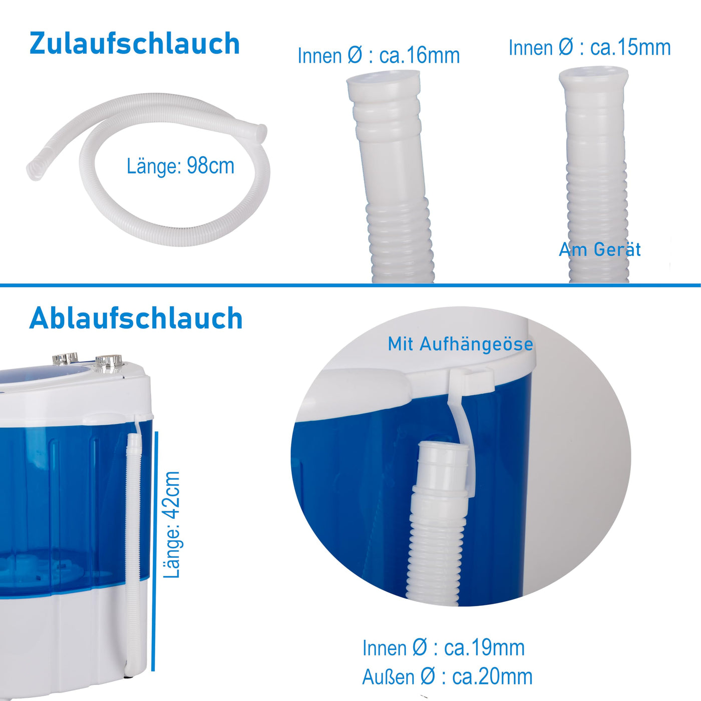 Mini Waschmaschine 25 Liter, 580 Watt mit Schleuder, kleine Waschmaschine bis 3 kg Wäsche, Reise-Waschmaschine, Mini-Waschmaschine Camping, Mobile Single Reisewaschmaschine mit Schläuderfunktion