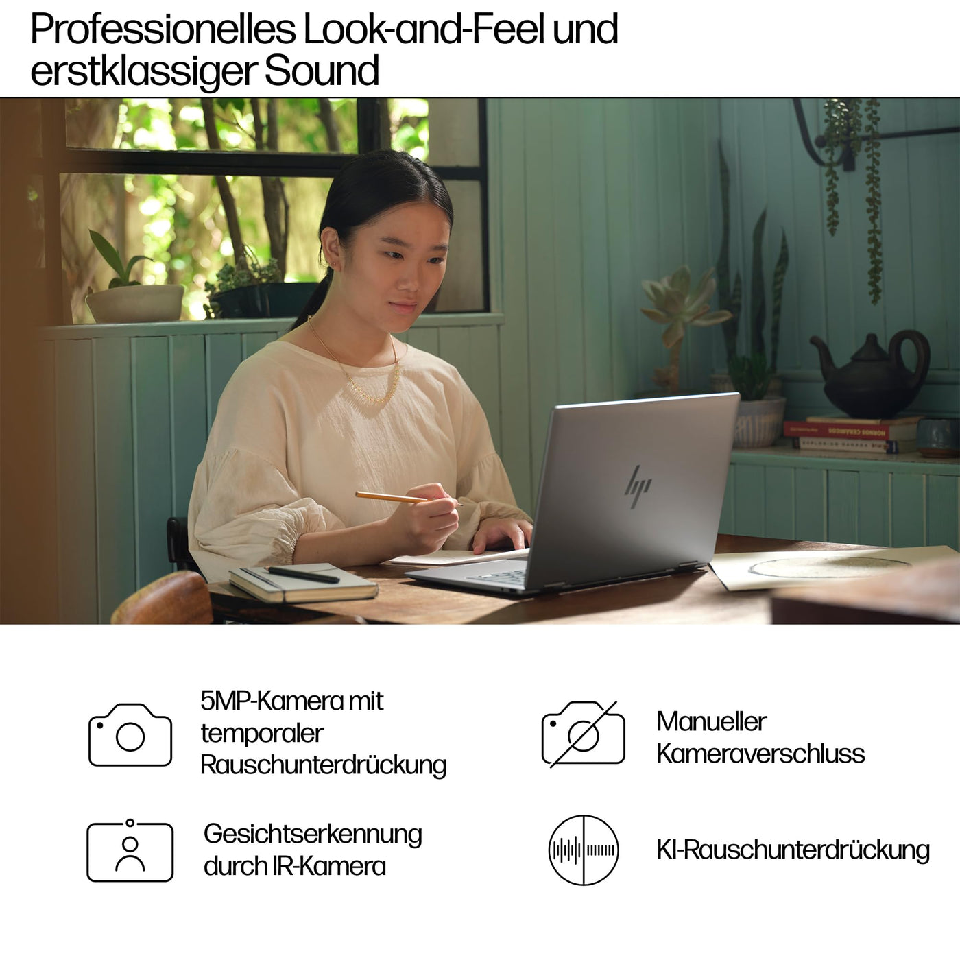 HP Envy x360 2-in-1 Convertible Laptop | AMD Ryzen 5 8640HS | KI optimiert | 14" 2.8K OLED Touch Display | 16GB RAM | 512GB SSD | ‎AMD Radeon Graphics | QWERTZ | Copilot Key | Windows 11 Home | Silber