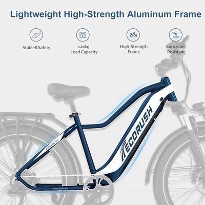 ECORUSH E Bike Herren,Ebike ECO R1 mit 48V 13Ah Batterie,Elektrofahrräder 26 * 4.0 Zoll,E-Bike 250W Motor & 25km/h, E Mountainbike 7-Gang Getriebe mit LCD-Display,Reichweite Max 100km