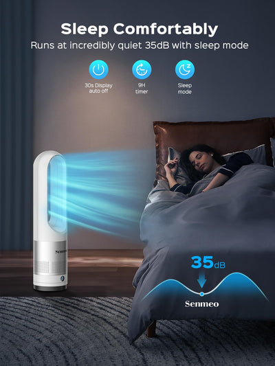 Senmeo Rotorloser Ventilator, 55cm Turmventilator sehr Leise, 8 Geschwindigkeiten, 90° Oszillation, 9H Timer, LED-Anzeige
