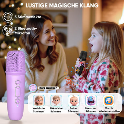 Dislocati Karaoke Anlage mit 2 Bluetooth Mikrofonen, Musik Geschenk Spielzeug Mädchen 3-15 Jahre, Karaoke Microphone Set mit Disco Licht und 5 Toneffekten, Ideal für Familienfeiern und Party Draußen