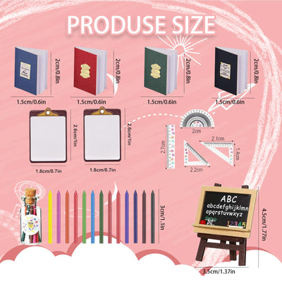 Miniatur Wichtel Zubehör,24Stück 1:12 Weihnachten Mini Puppenhaus Zubehör 1/12 Miniaturpuppe Schulbedarf Wichtelzubehör Deko Buch Klemmbrett Buntstift Set,für Dollhouse DIY Weihnachts Geschenk