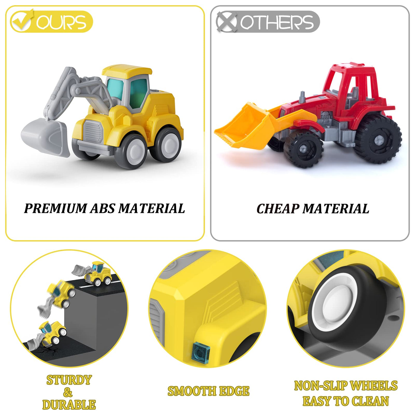 CARLORBO Auto Spielzeug Traktor Bagger Kinder 2 Jahre - Baufahrzeuge kinderspielzeug ab 18 Monate 3 Jahre Drücken und Losfahren Sandspielzeug Geschenk für Junge Mädchen (4 pcs)