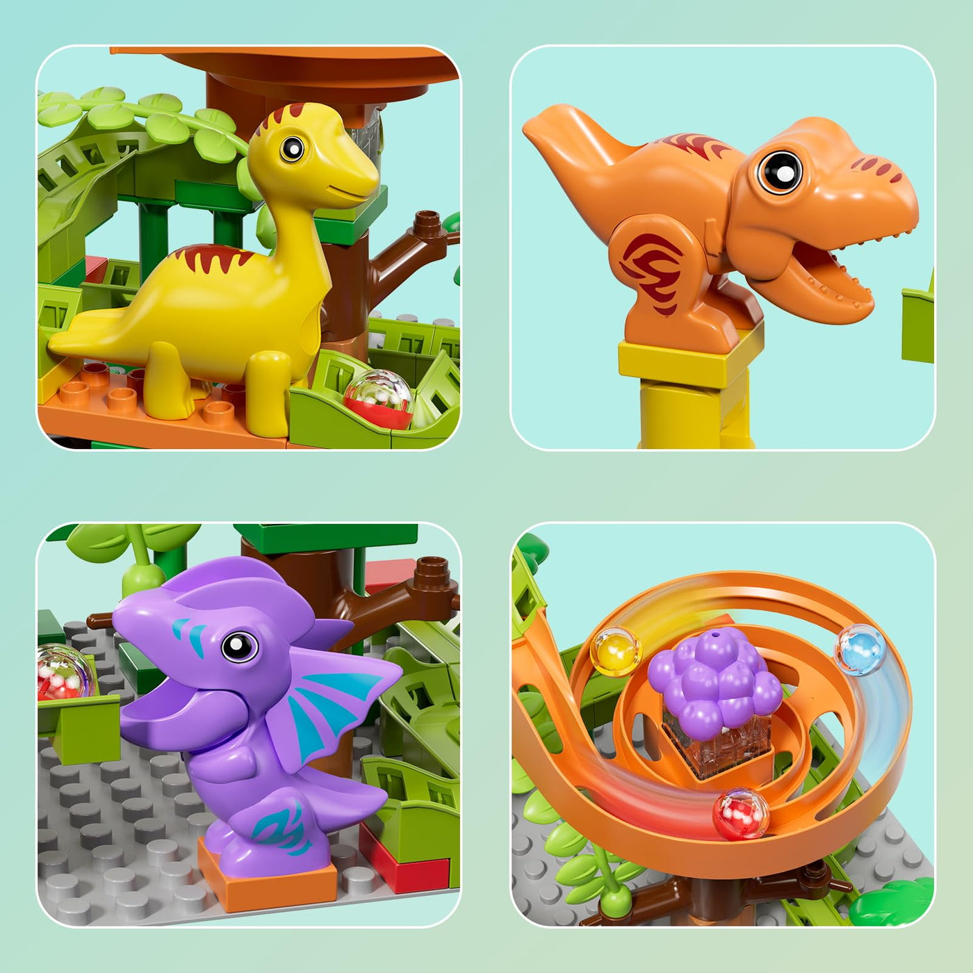 Murmelbahn Bausteine Dinosaurier Spielzeuge, Kinder STEM Spielzeug Dino Kugelbahn Set ab 3 4 5 6 Jahre Jungen Mädchen, 67 Pcs groß Blöcke Ball Race Lernspielzeug für Jungen Mädchen 3-7 Jahre