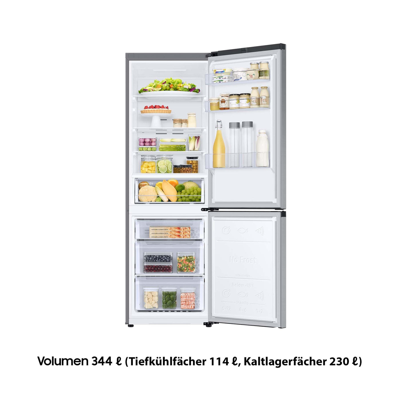 Samsung Kühl-Gefrier-Kombination, Kühlschrank mit Gefrierfach, 185 cm, 344 l Gesamtvolumen, 114 l Gefrierteil, AI Energy Mode, Edelstahl-Look, RL34C600CSA/EG