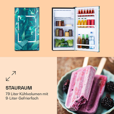 Klarstein CoolArt Kühl-Gefrier-Kombination - Kühlschrank mit 2 Kühl-Ebenen, Design-Front, Thermostat mit 5 Stufen, 0 bis 10 °C, Fassungsvermögen: 79 Liter, Motiv: Wald