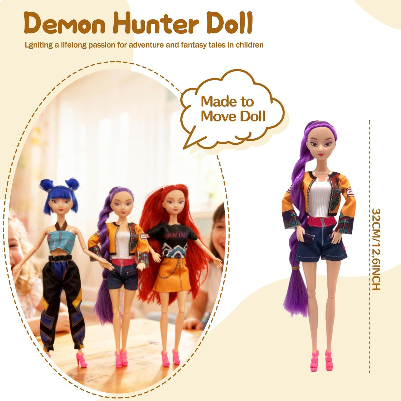 2025 𝐊-𝐏𝐎𝐏 𝐃emon 𝐇unters Puppen mit Musik-29cm huntrix kpop puppen,Demon Hunters Merch Puppen mit Puppenkostüm Zubehör-Beweglichen Armen & Beinen Doll zum Sammeln & als Fangeschenk (Mit Musik)