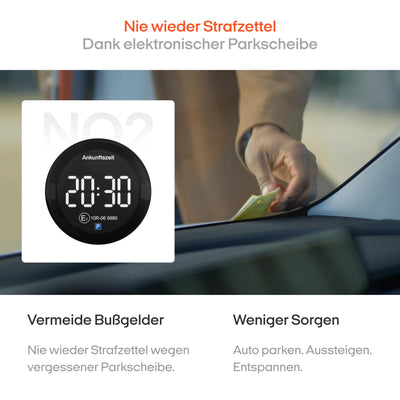 OOONO P-DISC NO2 - Elektronische Parkscheibe mit Zulassung fürs Auto - Automatische Digitale Parkscheibe Elektrisch mit Zulassung vom KBA nach StVO - Elektrische Parkuhr Auto zugelassen