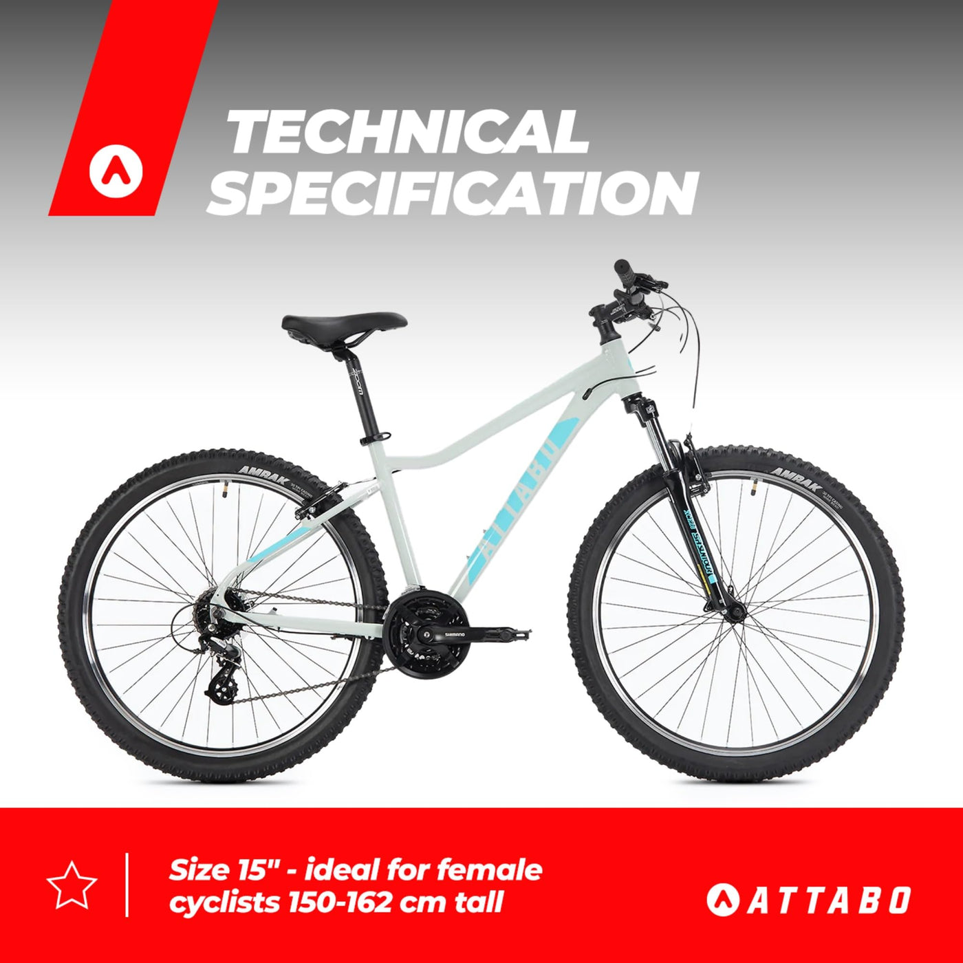 ATTABO Damen Fahrrad Alpe 1.0 mit Aluminiumrahmen 15" Ergonomischer Lenker V-Brake Grau Mountainbike mit 27,5" Rädern mit Zubehör Verstellbarer Sattel 21-Gang Schaltung
