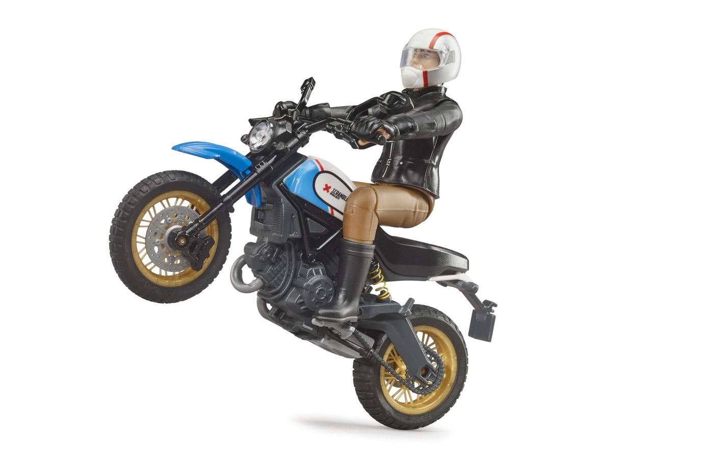 bruder 63051 - Scrambler Ducati Desert Sled mit Fahrer - 1:16 Motorrad Spielzeug-Figur Motorcross