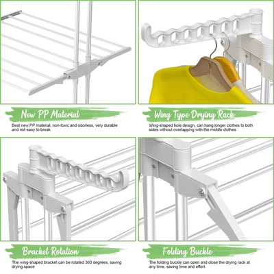 Innotic Wäscheständer mit Rollen Multifunktional 4 etagen Wäscheständer Turm Klappbar Standtrockner Wäscheständer Platzsparender mit Flügel Wäscheturm fur Innen und draußen (Weiß Grau)
