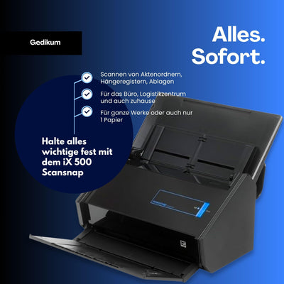 Gedikum Fujitsu IX500 ScanSnap USB High-Speed Cloud-fähiger Scanner für Dokumente, Fotos und Belege für Mac & PC – 1 Jahr Garantie – ADF mit Duplex-Scan-(Generalüberholt)