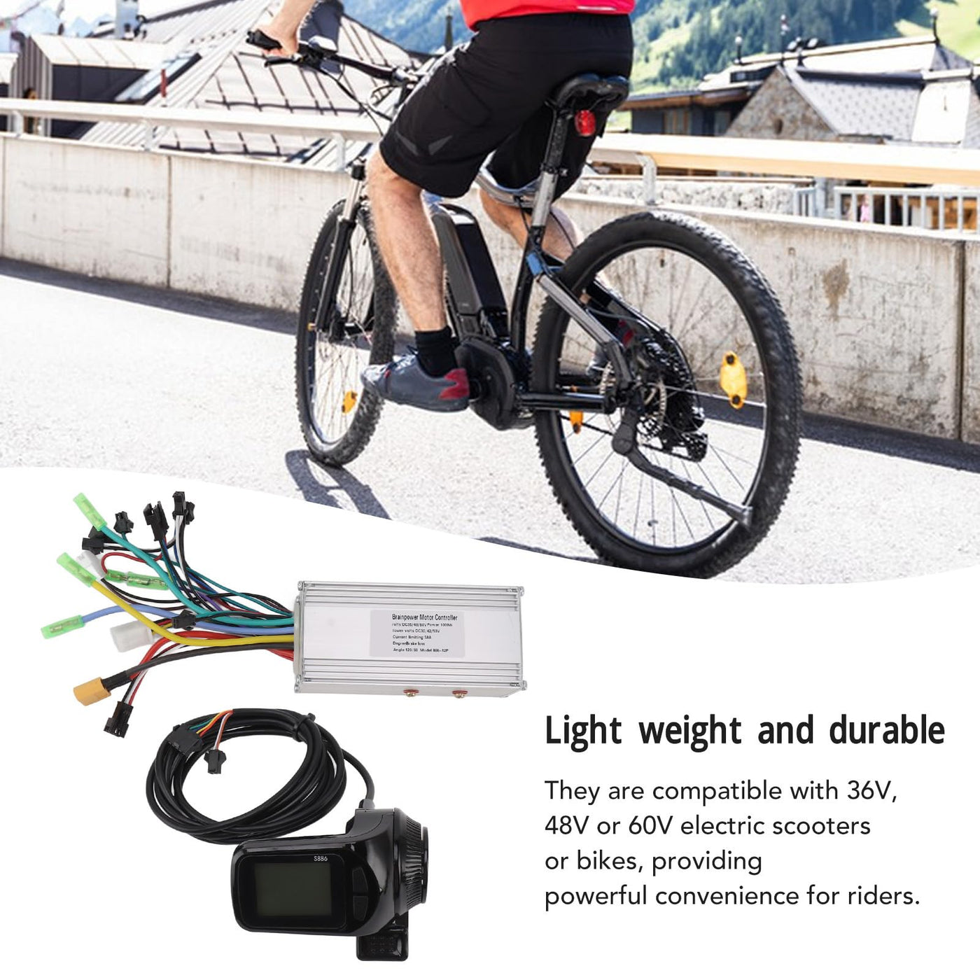 BuyWeek Elektrofahrrad Brushless Motor Controller Kit, 36V 48V 60V 1000W 38A Sinuswellen Bürstenloser Controller 886 Daumengas mit LCD Display für E-Bike Elektroroller