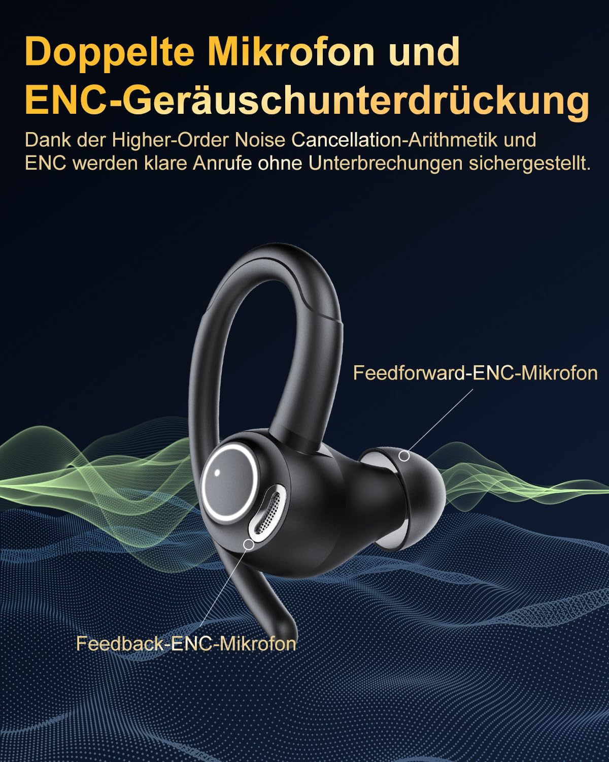Jesebang Bluetooth Kopfhörer Sport, in Ear Kopfhörer Kabellos Bluetooth 5.3 mit HD Mic, Herausragender Sound, 40 Std Spielzeit, Comfort Fit, Dual LED-Anzeige, IP7 Wasserdicht Ohrhörer mit Ohrhaken