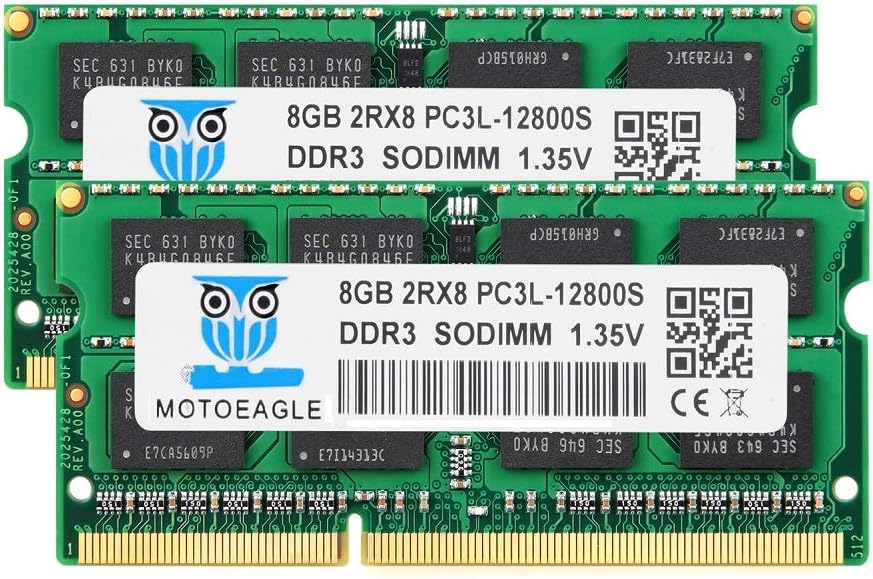 Motoeagle DDR3L 1600 MHz SODIMM 16GB Kit (2x8GB) PC3 PC3L 12800S 8GB 204-Pin Unbuffered Non-ECC 1.35V CL11 2Rx8 Dual Rank Notizbuch Arbeitsspeicher