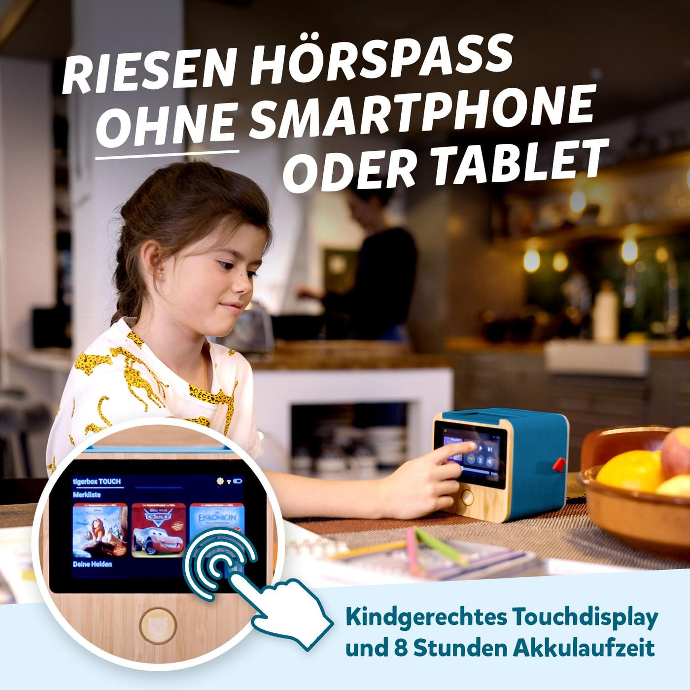 tigermedia tigerbox Touch Plus Royal Sun dunkelblau | Streaming-Hörbox für Kinder | Stereo-Klang | Farb-Touchdisplay | Hörspielbox mit Nachtlicht | Bluetooth-Kopfhöreranschluss | extra starker Akku