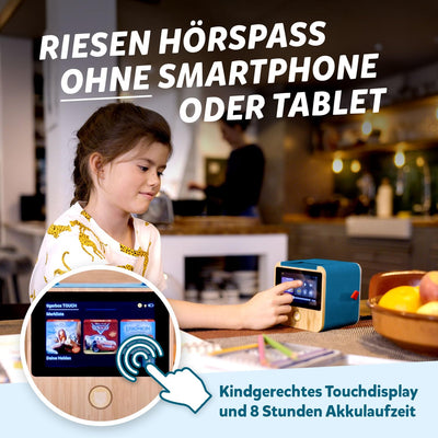tigermedia tigerbox Touch Plus Royal Sun dunkelblau | Streaming-Hörbox für Kinder | Stereo-Klang | Farb-Touchdisplay | Hörspielbox mit Nachtlicht | Bluetooth-Kopfhöreranschluss | extra starker Akku