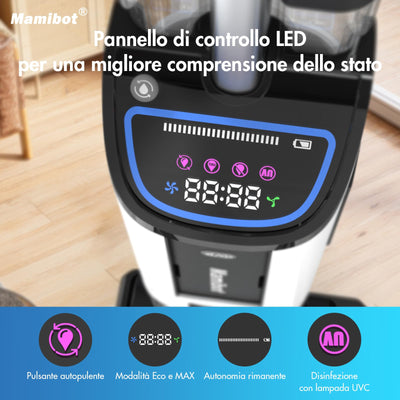 Mamibot All-in-One-Nass Trockensauger Kabellos FLOMO I Plus Multifunktions-Bodenwascher Dual-Tank-Design | Selbstreinigung LED-Display 30min Laufzeit