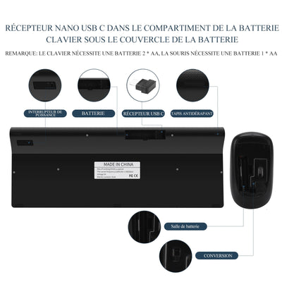 Kombination aus kabelloser Tastatur und Maus, USB C, Tastatur und Maus, volle Größe, Typ C, kompatibel mit Win 7/8/10, MacBook Pro/Air, Laptop, PC