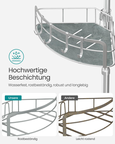 SONGMICS Duschregal, Badregal, Duschablage ohne Bohren, Gesamthöhe 80-323 cm, mit 4 Ebenen, Regal höhenverstellbar, für Badezimmer, Taubengrau BCB003E01