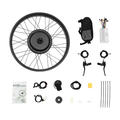 26 Zoll Fat-Bike Fatbike Umbausatz 48V 1000W Vorderrad E-Bike Bürstenloser Motor Kit mit LCD Display und Daumen-Drehknopf, Electric Bicycle Conversion Kit