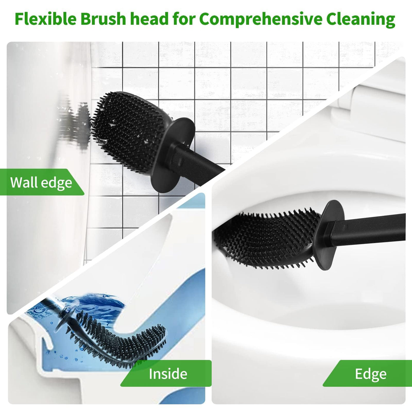 HOMEASY Klobürste Silikon Schwarz Toilettenbürste Edelstahl mit Edelstahlbehälter Flexiblen WC Bürste Silikon Set Klobürste mit Halter Wandmontage ohne Bohren & Stehen für Badezimmer