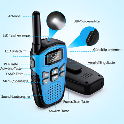 Walkie Talkie 4er Set,NXGKET Walkie Talkie Aufladbar für Erwachsene Kinder Funkgeräte,Große Reichweite 5km Walki Talki mit Li-ion Akku,Walkie Talkies VOX Taschenlampe für Freien, Camping, Wandern
