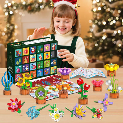 HOGOKIDS Adventskalender 2025 Blumen 3.6 Mini Bausatz - 24 Tage Weihnachten Countdown Sukkulenten Botanische Bauspielzeug, Adventskalender Bausteine Geschenk für Erwachsene Kinder Jungen Mädchen 6+