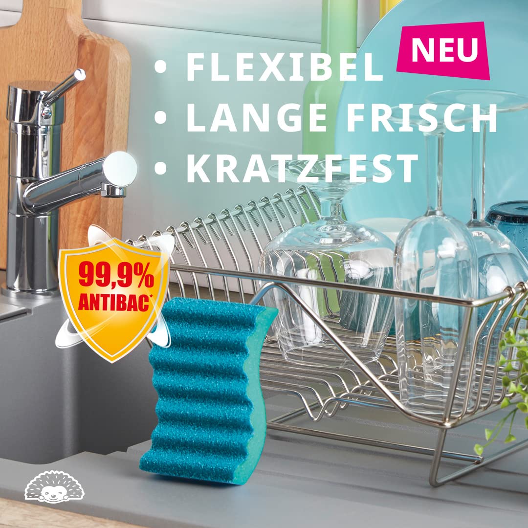 Spontex Flexy Fresh x4, der effiziente Reinigungsschwamm mit antibakteriellem Schutz, flexibel, lange frisch, kratzfrei, 1 x 4 Stück