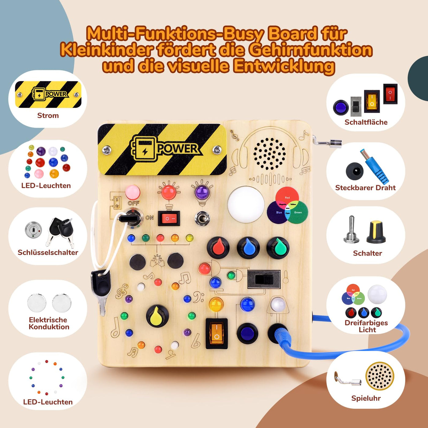 Busy Board Montessori Spielzeug ab 1 Jahr Kinder Lernspielzeug für 1 2 3 Kleinkinder, Sensorisches Spielzeug für Jungen & Mädchen