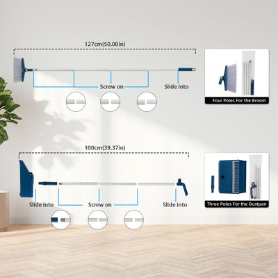 SDARISB Besen und Kehrschaufel Set mit 127cm Langem Griff Aufrechter Schaufel und Besen Set 180 Grad Drehbar Kehrmaschine und Kehrschaufel Combo für Haus Küche Büro Lobby Terrasse