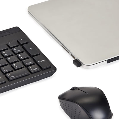 Amazon Basics – Tastatur-Maus-Set, volle Größe, kabellos, USB-Empfänger mit 2,4 GHz, DE-Layout, schwarz