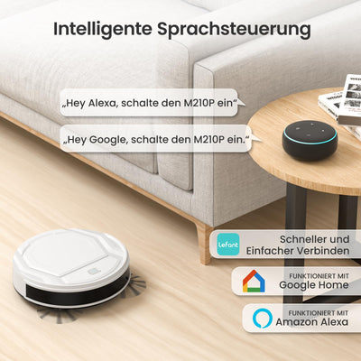 LEFANT Saugroboter mit Fernbedienung, 2200Pa Staubsauger Roboter, 120Mins Max, WLAN Roboterstaubsauger, Selbstaufladend, App/Alexa, Ideal für Tierhaare, Teppich, Hartboden 210P Weiß