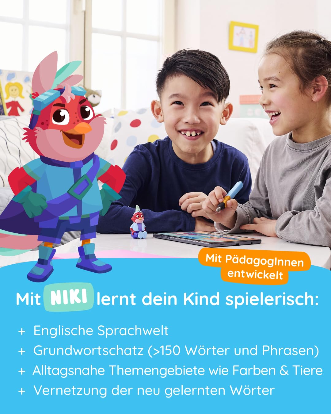 Edurino Figur Niki Erstes Englisch ab 4 Jahren inkl. App | Innovatives & digitales Lernspiel | Spielerisches Englisch Lernen für Kinder | Über 150 Wörter & Phrasen (Figur Niki)