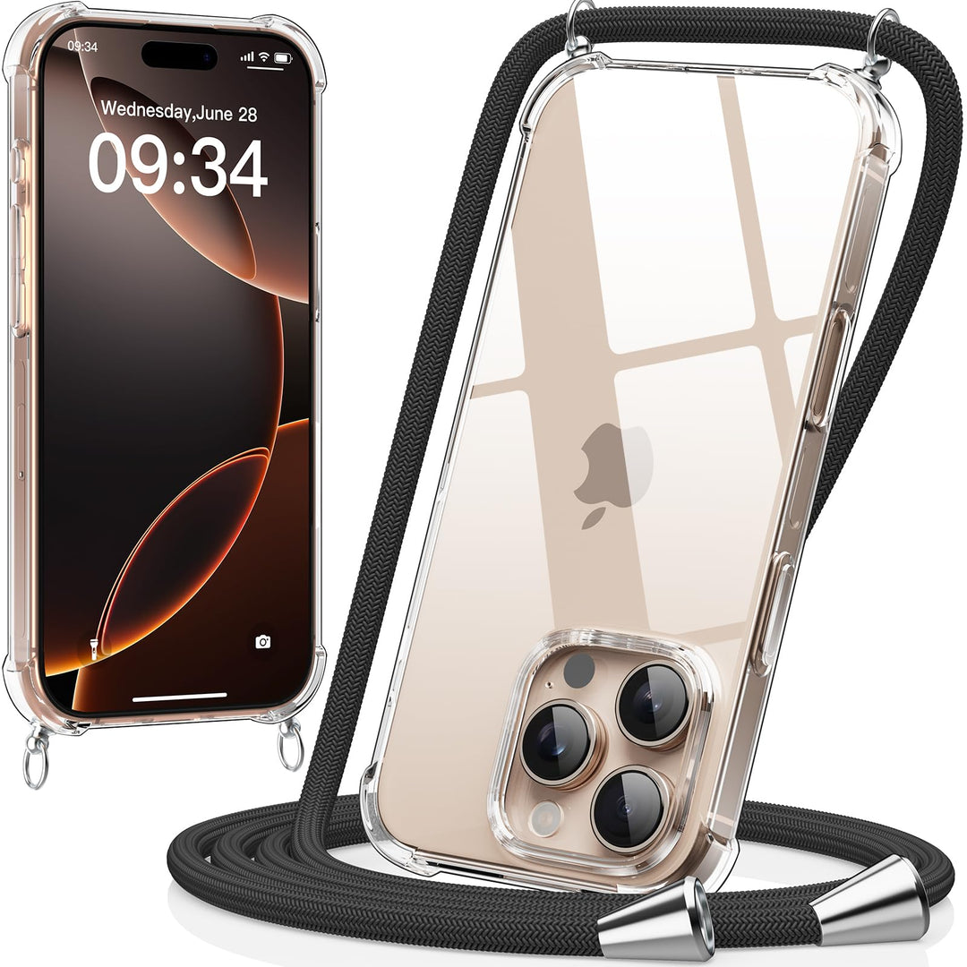 Handykette Für IPhone 14 Mit Silikon-Hülle & Band – Verstellbar, Robust & Stylisch In Schwarz-Gold