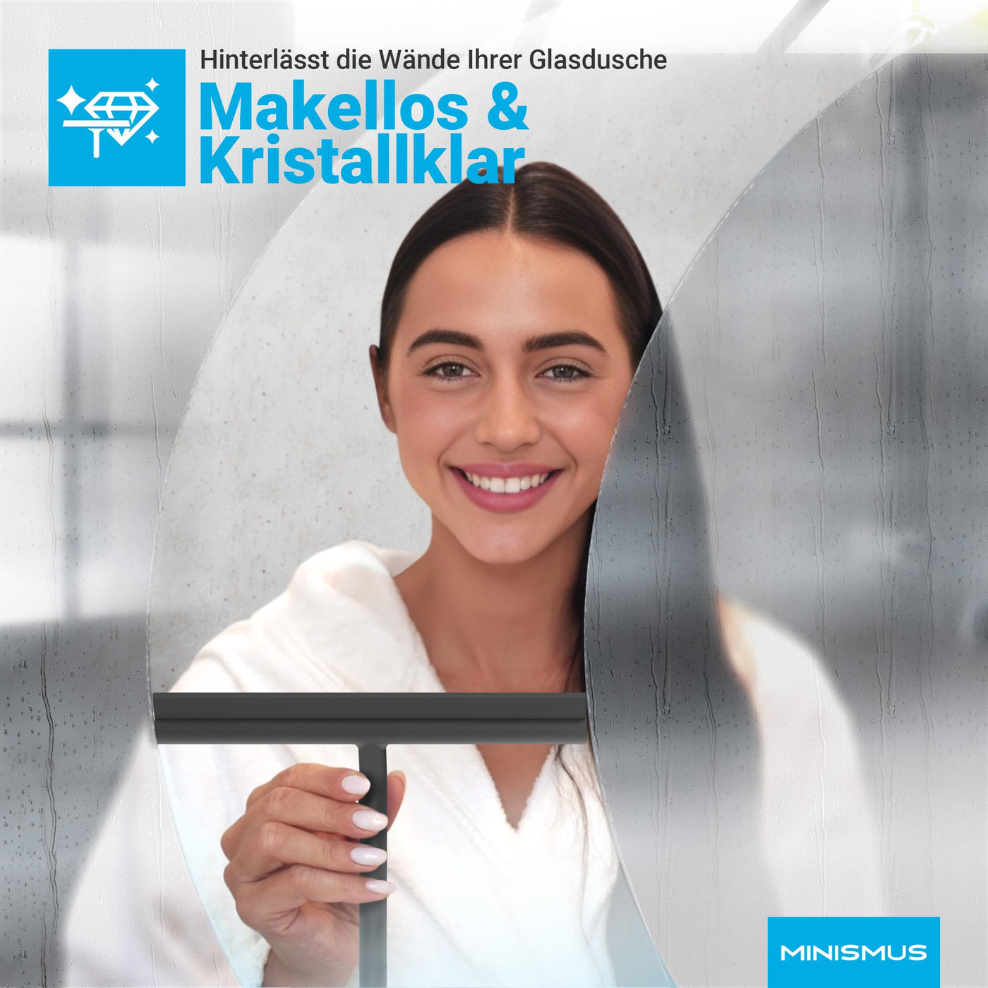 MINISMUS Fensterabzieher mit Aufhänger – Profi Abzieher Dusche - Duschabzieher – Schlierenfrei – Hochwertiger Silikon - Antirutsch (Schwarz)