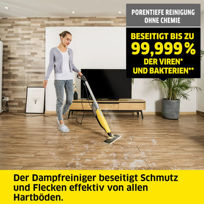 Kärcher Dampfreiniger SC 2 Upright EasyFix, Aufheizzeit: 30 s, Flächenleistung: ca. 50 m², Tank: 0,4 l, Heizleistung: 1600 W, mit Bodendüse EasyFix, Mikrofaser-Bodentuch und Entkalkungskartusche