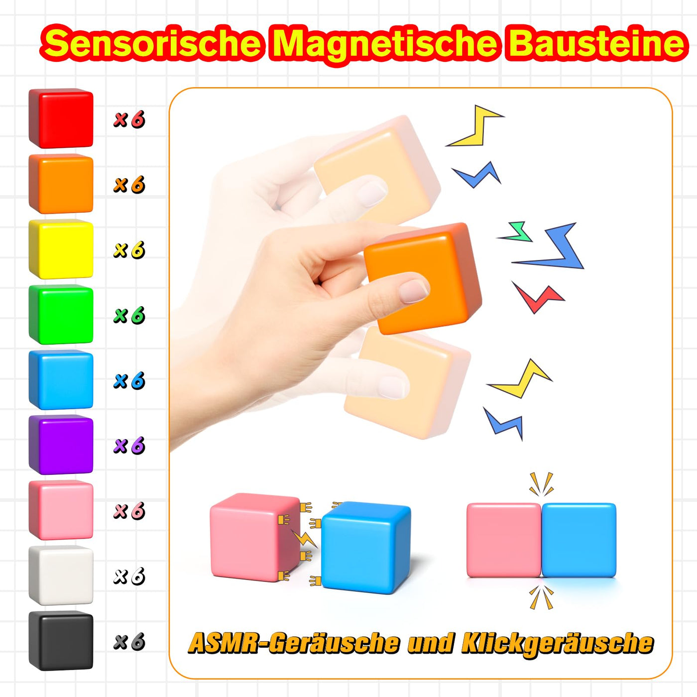 Apluses 54-Teiliges Magnetische Bausteine, Magnetische Bauklötze für Kleinkinder ab 3 Jahren, Montessori-Spielzeug, Magnetwürfel, Magneten für Kinder im Alter von 3-5 Jahren, Jungen und Mädchen