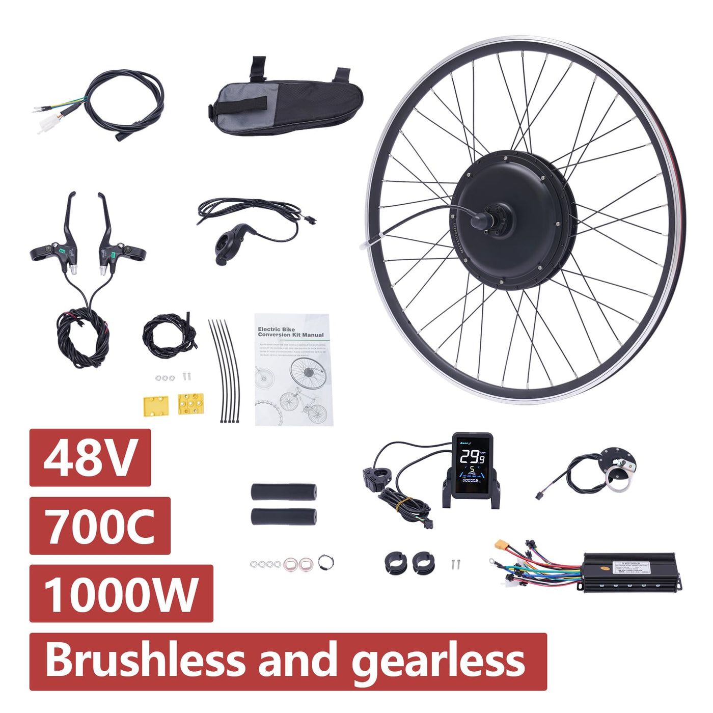 SABUIDDS 28" & 29" E-Bike Umbausatz 1000 Watt Fahrrad Motor Kit Elektro Hinterrads Brushless Nabenmotor Kits Electric Bike Conversion Kit mit LCD Display (für HL Plus 48V 13Ah Akku)