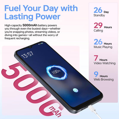 OUKITEL C5 Smartphone Ohne Vertrag, 16GB RAM+128GB ROM/1TB, 6.52" Bildschirm Handy Ohne Vertrag, 5000mAh Android Smartphone, 13MP Kamera Simlockfreie Handys, Dual 4G SIM/Face ID/OTG/3.5mm Jack