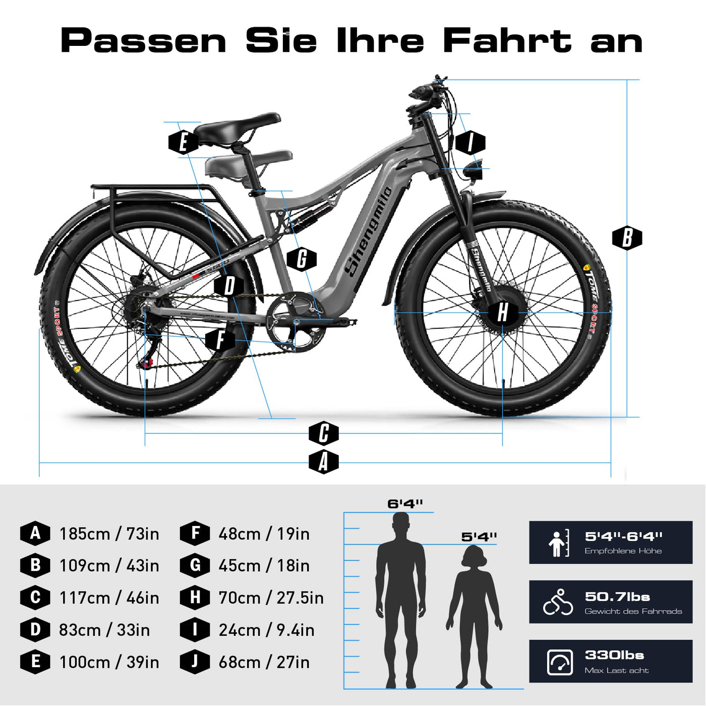 Shengmilo S600 2 * 1OOOW Dual Motor Aluminium Rahmen E-Bike, Drehmoment 80N.M×2,26Zoll,3.0 Fat Tire Elektrofahrrad, 840WH Akku mit abnehmbarem Li-Ion Akku und 7 Gangschaltung Herren Damen e Bike