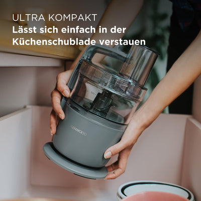 Kenwood MultiPro Go FDP22.130GY, Kompakt-Küchenmaschine nur 30cm hoch, zum Schneiden, Reiben, Pürieren und Teig Kneten, Express-Serve, 1,3 l Arbeitsbehälter, 650 W, Blau