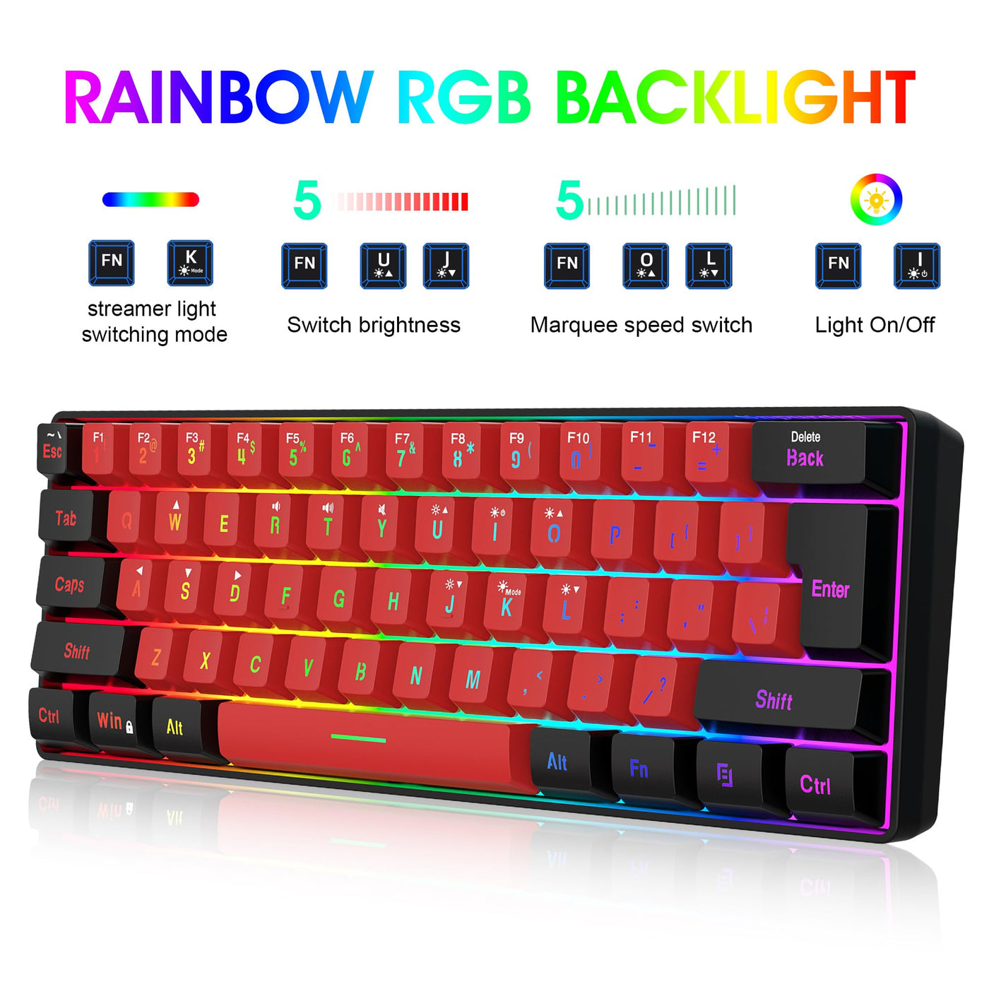 Snpurdiri 60% Prozent Tastatur Maus Set Kabellos, Wireless Gaming Tastatur und Maus Combo, Enthalten 2.4G Small Mini 60% Merchanical Feel Tastatur, Ergonomisches Design Vertical Feel Maus (BlackRed)