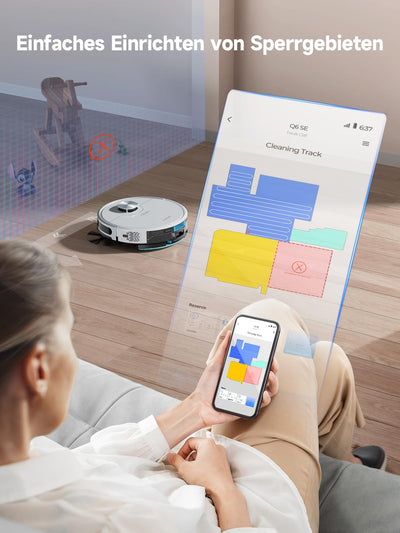 Staubsauger Roboter mit Wischfunktion, HONITURE Q6 SE Saugroboter, 3500Pa Saugroboter mit gespeicherten Karten, ideal für Tierhaare, Teppiche und Hartböden, Laufzeit 200 Minuten (mit 2,5L Saugstation)