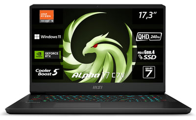 MSI Alpha 17 C7VG-031 , Gaming Laptop, 43,9 cm (17,3 Zoll) QHD, 240 Hz, AMD Ryzen 9 7945HX, 32 GB DDR5-5200, 1 TB SSD, NVIDIA GeForce RTX 4070, Windows 11 Home, QWERTZ Tastatur, Schwarz