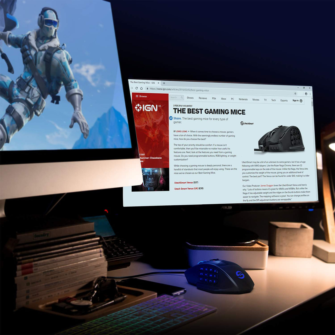 UtechSmart Venus -gaming maus 12 tasten mmo maus 16400 dpi USB Laser Gaming Mouse | 18 Tasten naga | 16400 dpi Abtastrate | High Precision | konfigurierbare LED-Farb-Beleuchtung | MMO Gaming