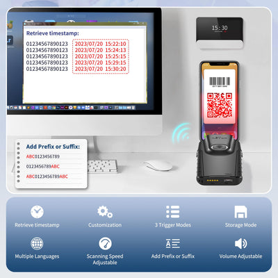 NETUM Bluetooth 2D Barcode Scanner, 3-in-1 Small Portable QR Bar Code Reader Automatic Wireless Gun Scan Back Clip Work with Tablet iOS Android Windows MacOS for Warehouse Inventory POS