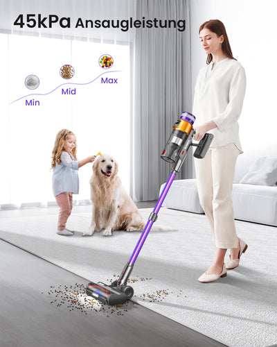 Bulelink Akku Staubsauger 45KPA/550W/70Mins, Staubsauger Kabellos mit OLED Smart Screen und Kombination von Weichen und Harten Borsten Bodenbürste, Wandmontage Wiederaufladbare 1.8L Akkustaubsauger