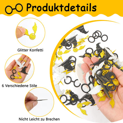 180 Stück Glitter Magier Konfetti, Wizard Tischdeko Geburtstag, Wizard Tischdeko, Magic Theme Confetti, Silber Schwarz Gold Konfetti für Geburtstag Party Supplies